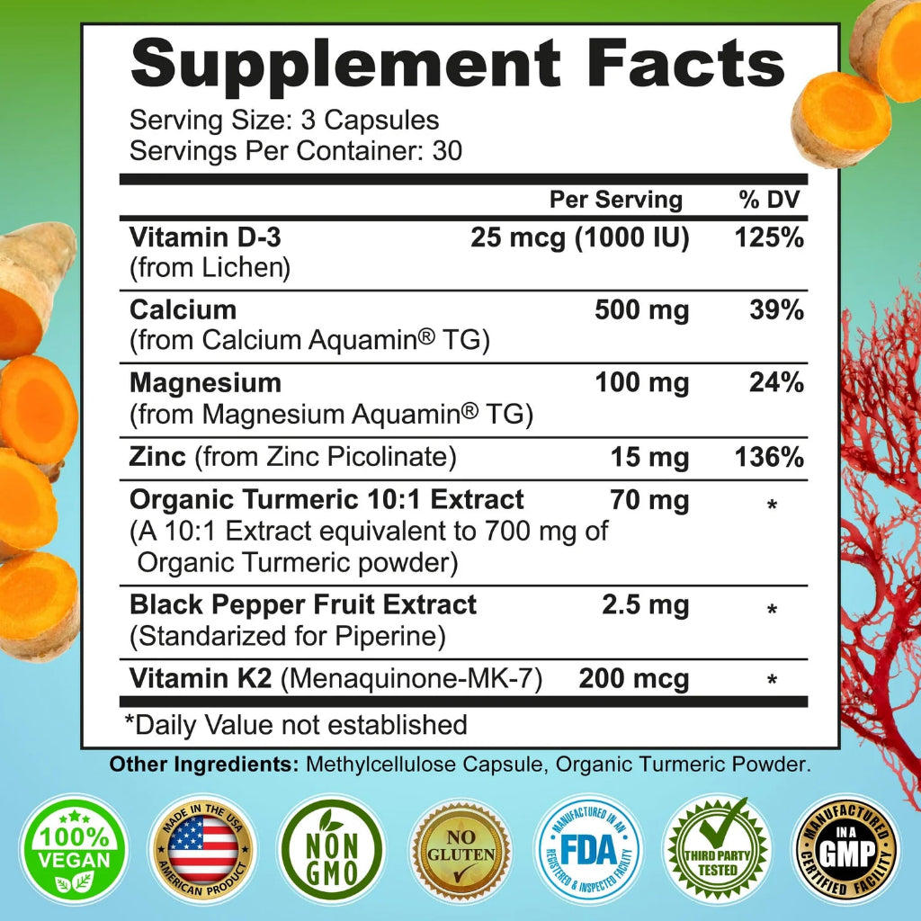 Calcium (Kalsium) PLANT BASED  + Magnesium + Zinc + D3 K2 + Turmeric 90 / 180 Capsules – Vitamin Support Tulang, Sendi, Otot | Supplement Studio USA ORIGINAL
