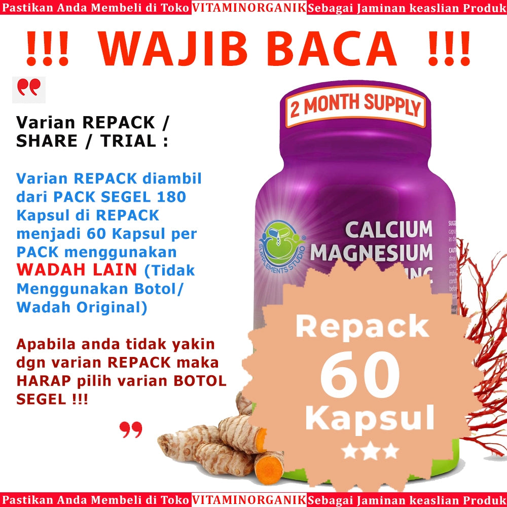 Calcium (Kalsium) PLANT BASED  + Magnesium + Zinc + D3 K2 + Turmeric 90 / 180 Capsules – Vitamin Support Tulang, Sendi, Otot | Supplement Studio USA ORIGINAL