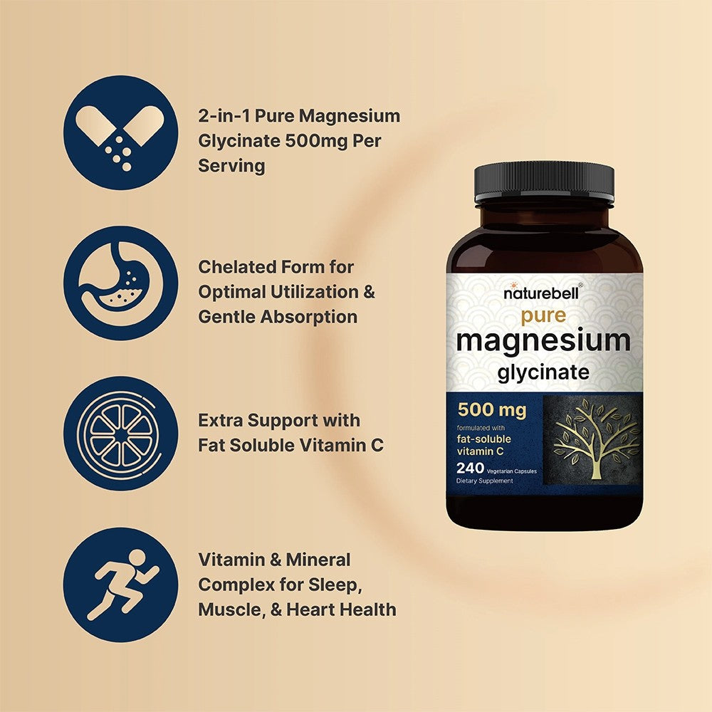 Magnesium Glycinate 500 Mg VEGAN Naturebell USA Original