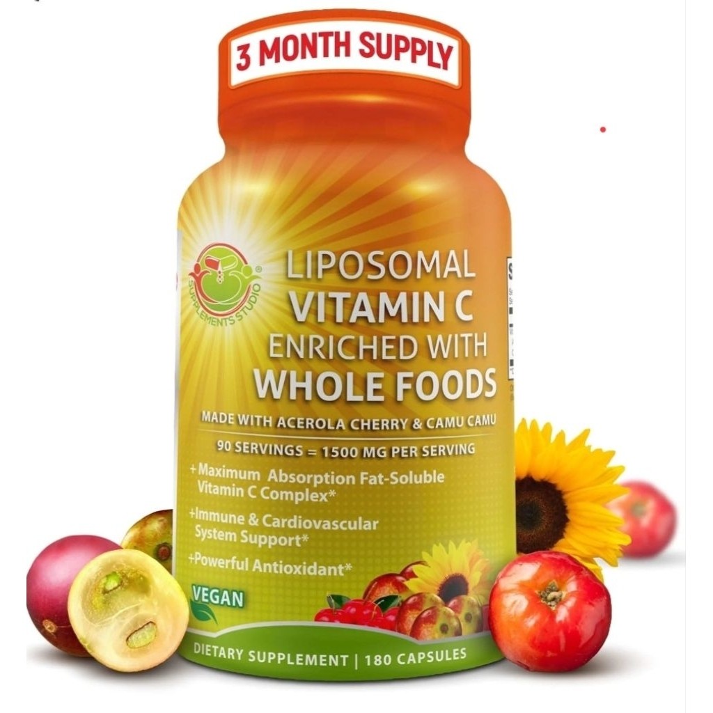 Liposomal Vitamin C 1500mg High Potency + ORGANIC Acerola Cherries & Camu Camu WholeFoods Supplements Studio USA