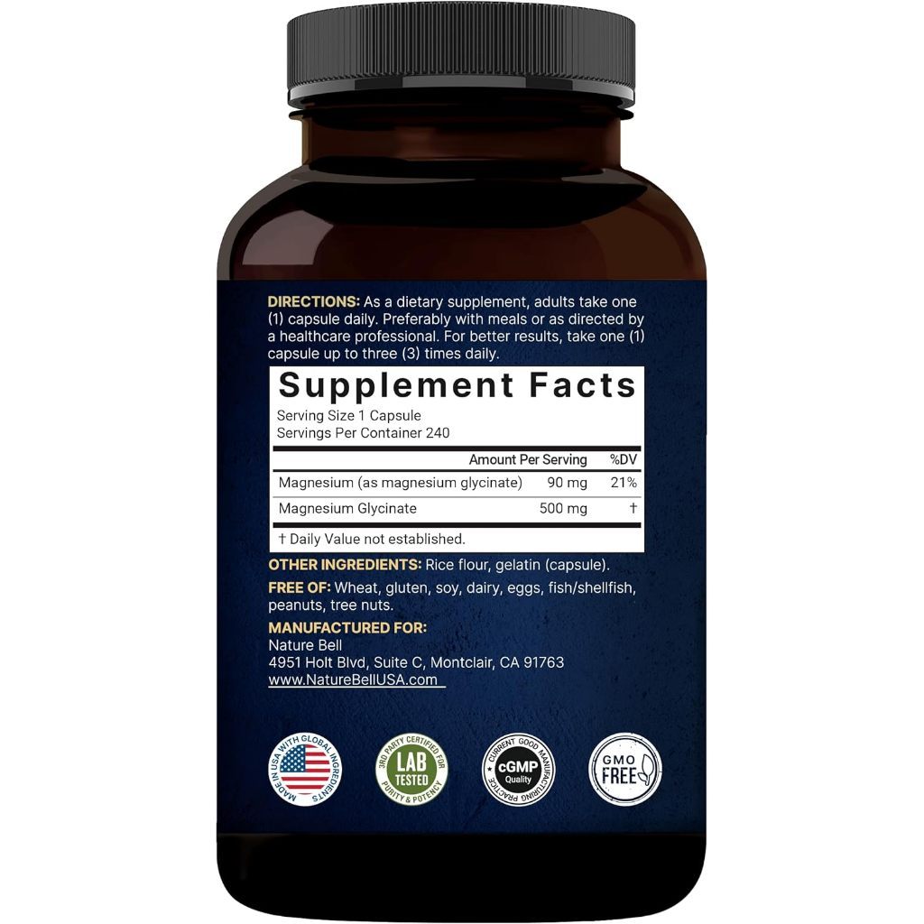 Magnesium Glycinate 500 Mg VEGAN Naturebell USA Original