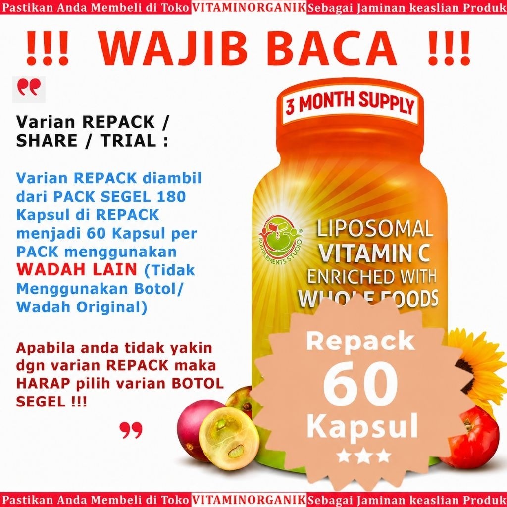 Liposomal Vitamin C 1500mg High Potency + ORGANIC Acerola Cherries & Camu Camu WholeFoods Supplements Studio USA