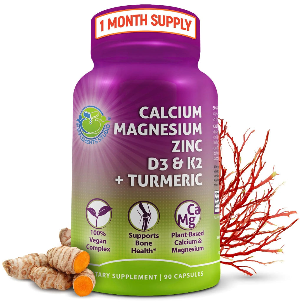 Calcium (Kalsium) PLANT BASED  + Magnesium + Zinc + D3 K2 + Turmeric 90 / 180 Capsules – Vitamin Support Tulang, Sendi, Otot | Supplement Studio USA ORIGINAL