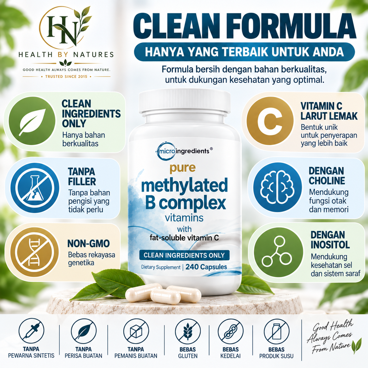 Micro Ingredients Pure Methylated B Complex 240 Capsules | Vitamin B Complex Methylated B6 B12 Folate | Methylfolate