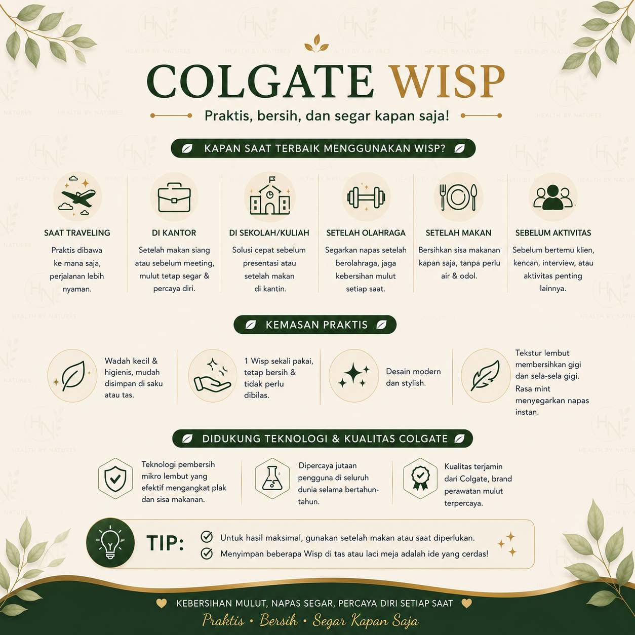 Colgate Wisp Original USA Disposable Toothbrush 24 pcs - Sikat Gigi Travel Tanpa Air No Rinse Sekali Pakai Peppermint MaxFresh