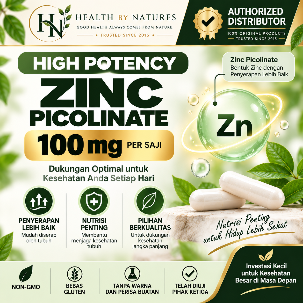 NatureBell Zinc Picolinate 100 mg 240 Capsules Non-GMO Gluten Free