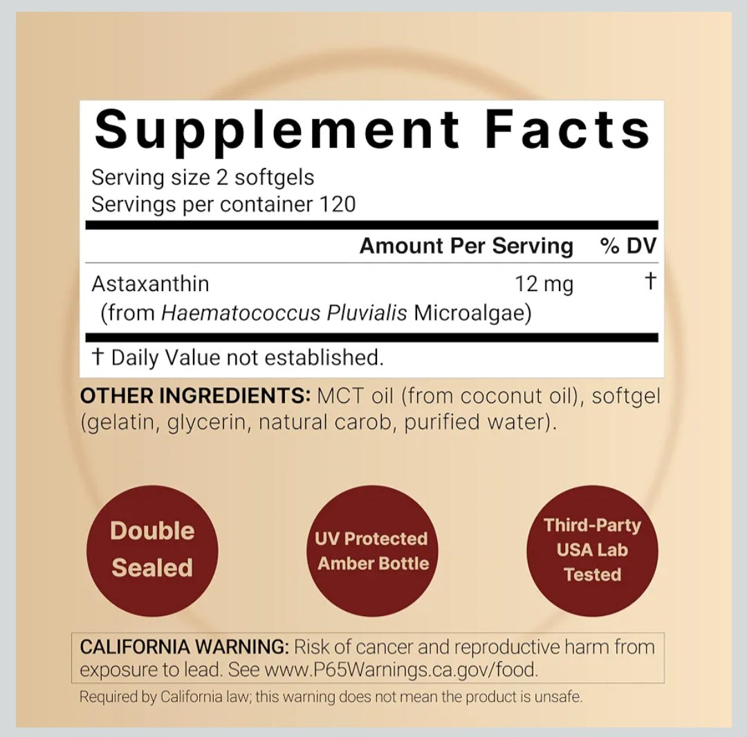 NatureBell Astaxanthin 12mg 240 Softgels Original USA + Astax (Max Strength from MicroAlgae)