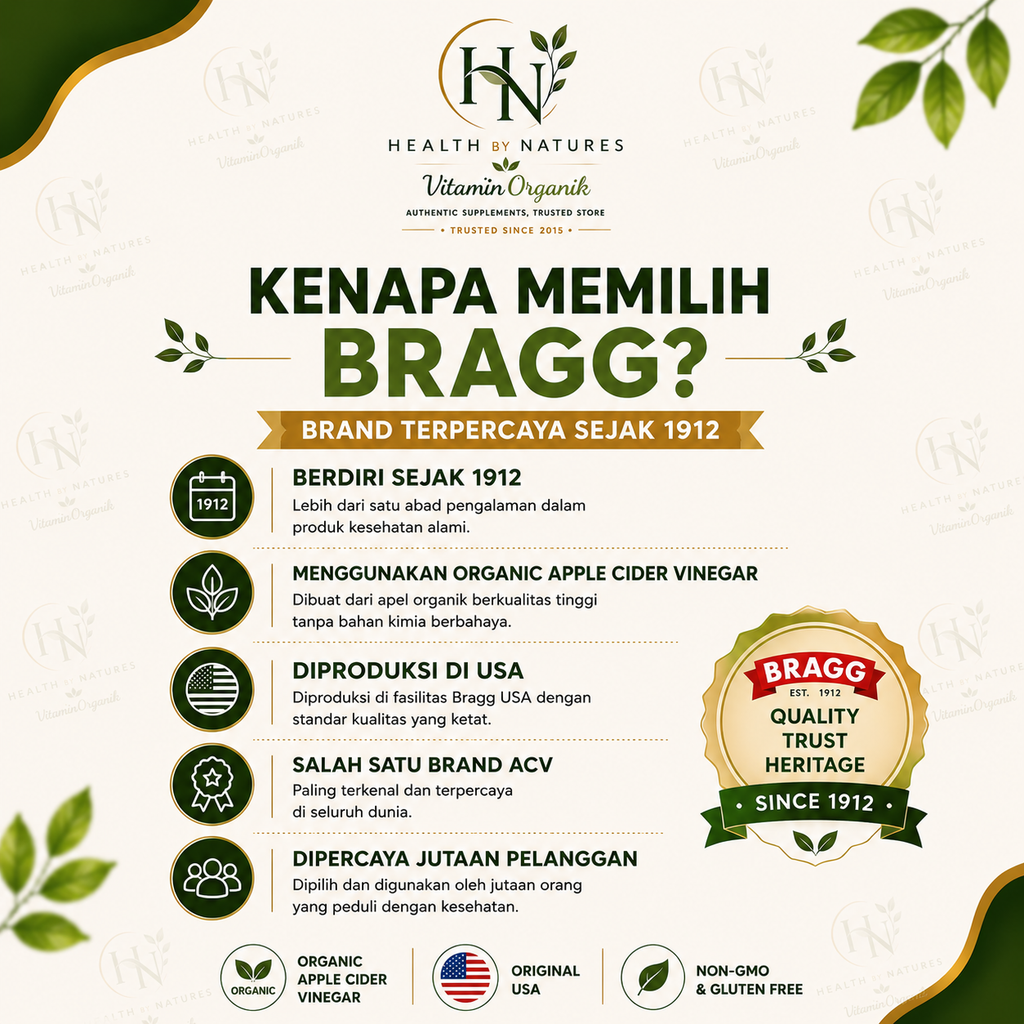 Bragg Apple Cider Vinegar Capsule 90 Kapsul Original USA | ACV Capsule | Diet | Gula Darah | Kolesterol | Pencernaan | Metabolisme
