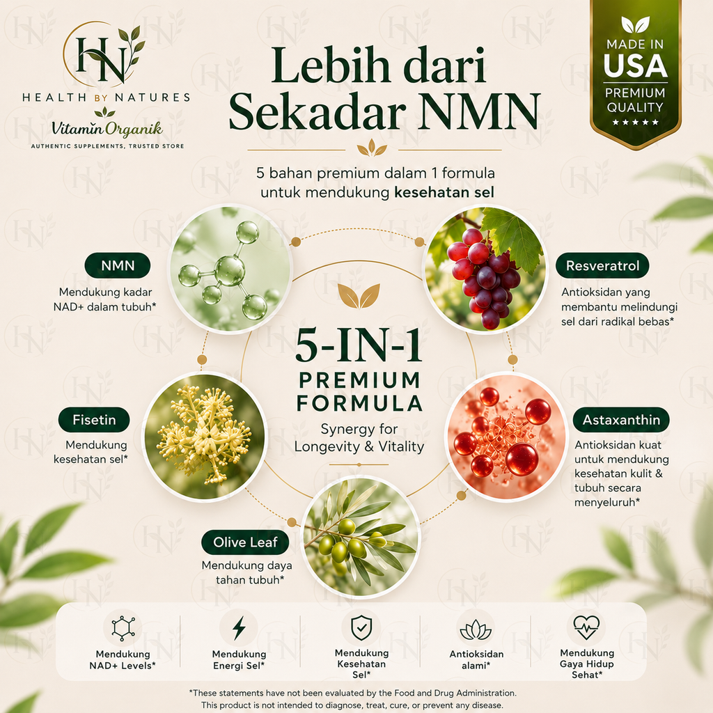 Etta Vita NMN Supplement 5 in 1 Resveratrol Fisetin Astaxanthin Olive Leaf NAD+ Booster Anti Aging 60 Capsules USA Original