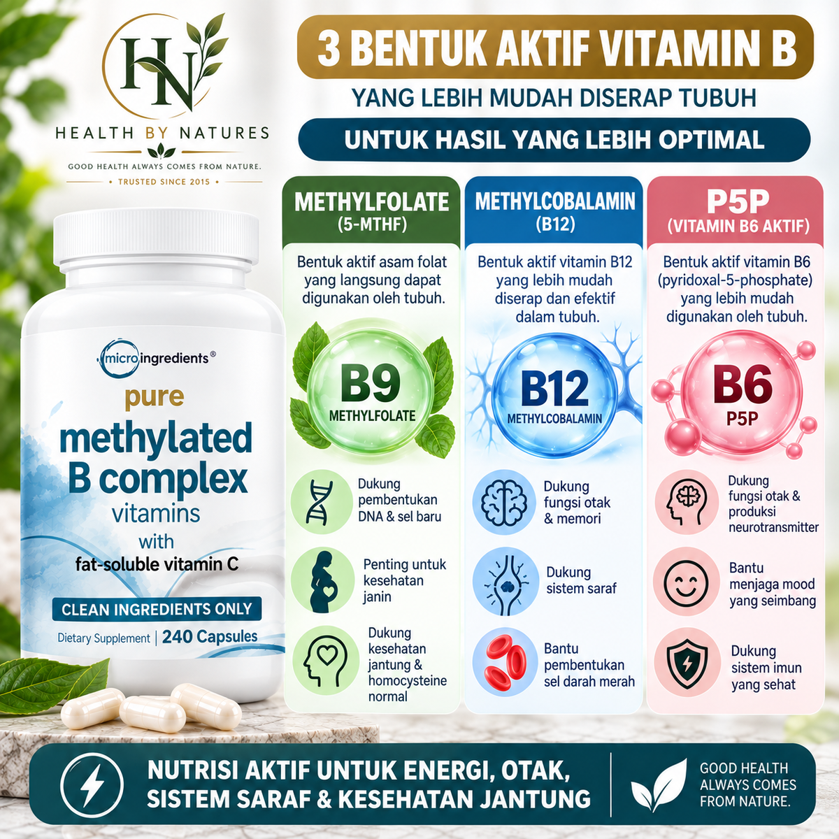 Micro Ingredients Pure Methylated B Complex 240 Capsules | Vitamin B Complex Methylated B6 B12 Folate | Methylfolate