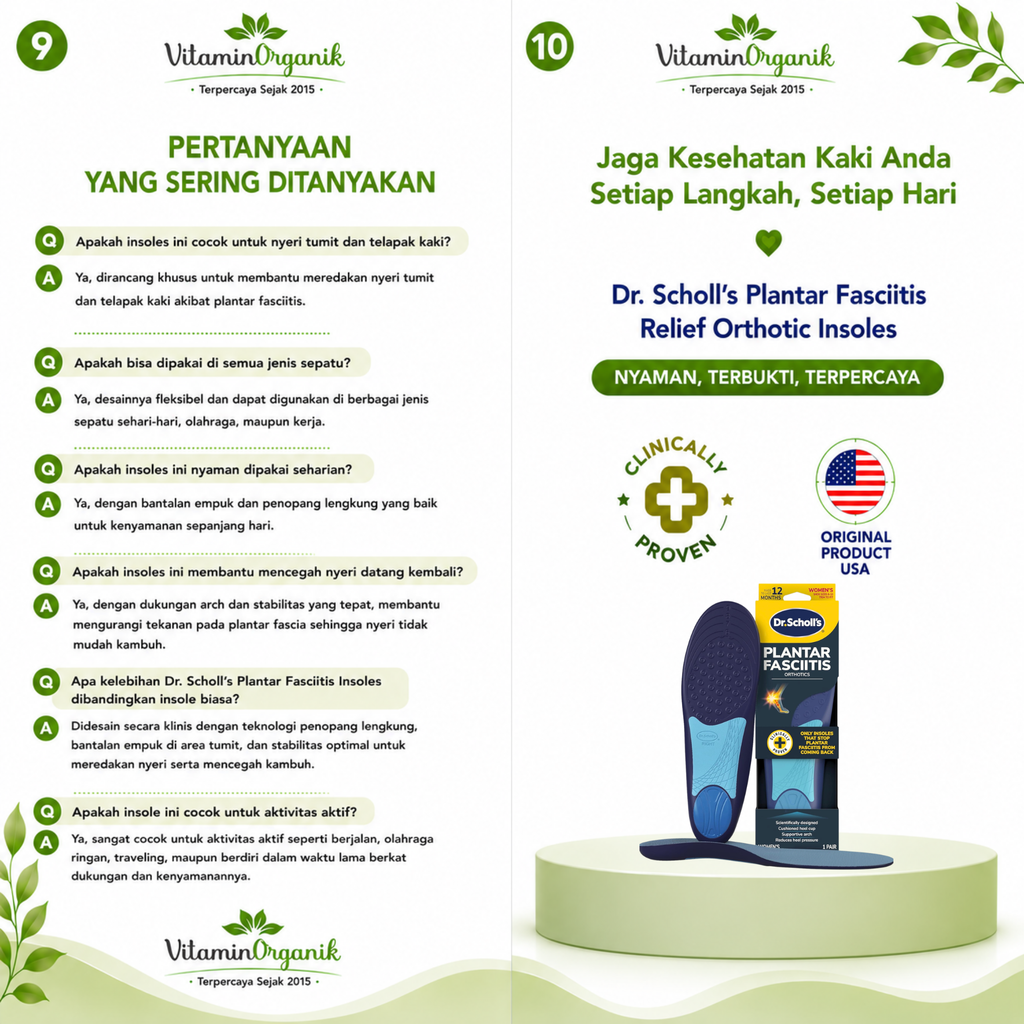 Dr. Scholl's Plantar Fasciitis Orthotic Insoles Women Original USA - Sol Sepatu Nyeri Tumit & Telapak Kaki