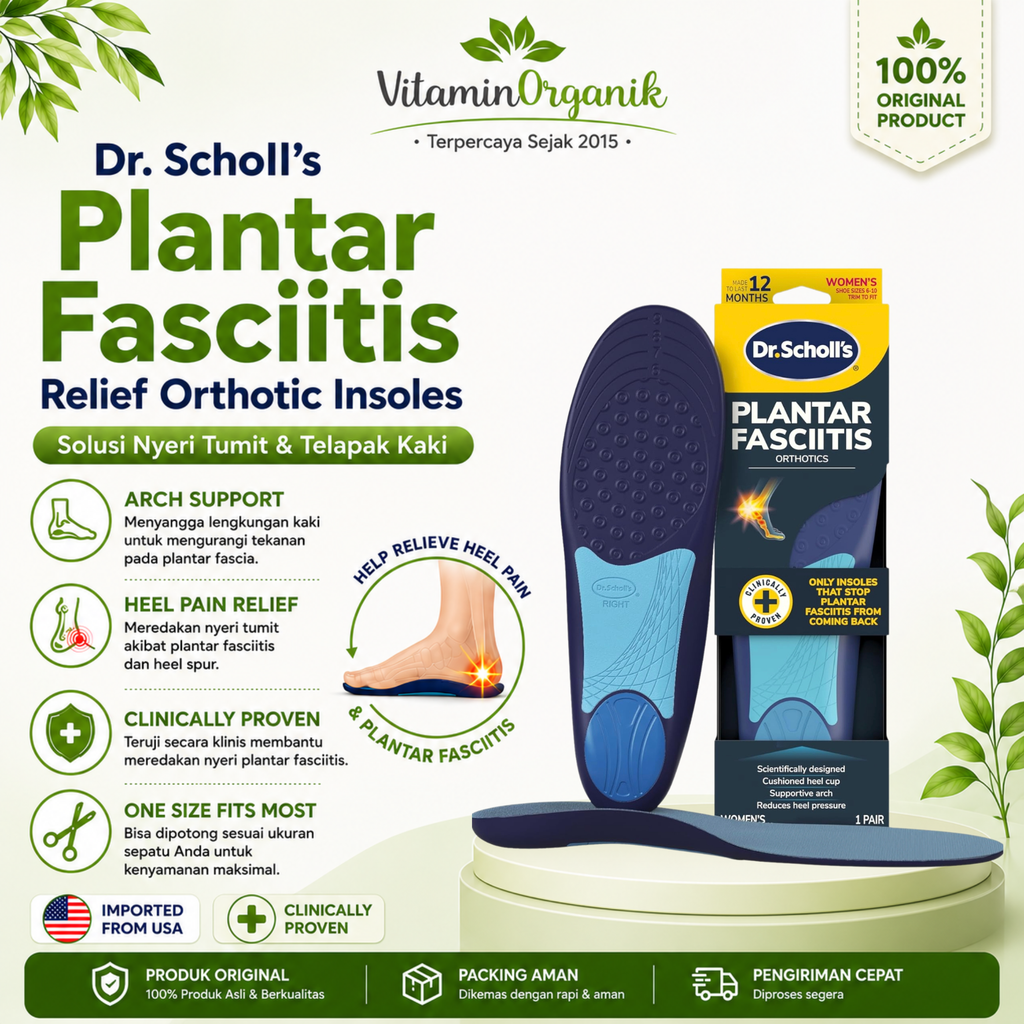 Dr. Scholl's Plantar Fasciitis Orthotic Insoles Women Original USA - Sol Sepatu Nyeri Tumit & Telapak Kaki