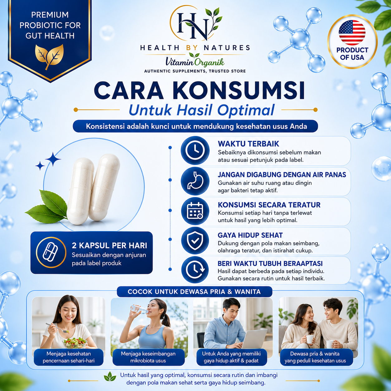 Probiotik probiotic Akkermansia Muciniphila 2 Billion TFUs | Membantu Menjaga Kesehatan Usus dan Keseimbangan Mikrobiota | meningkatkan imun tubuh | Chicory Inulin | 60 Veggie Capsules