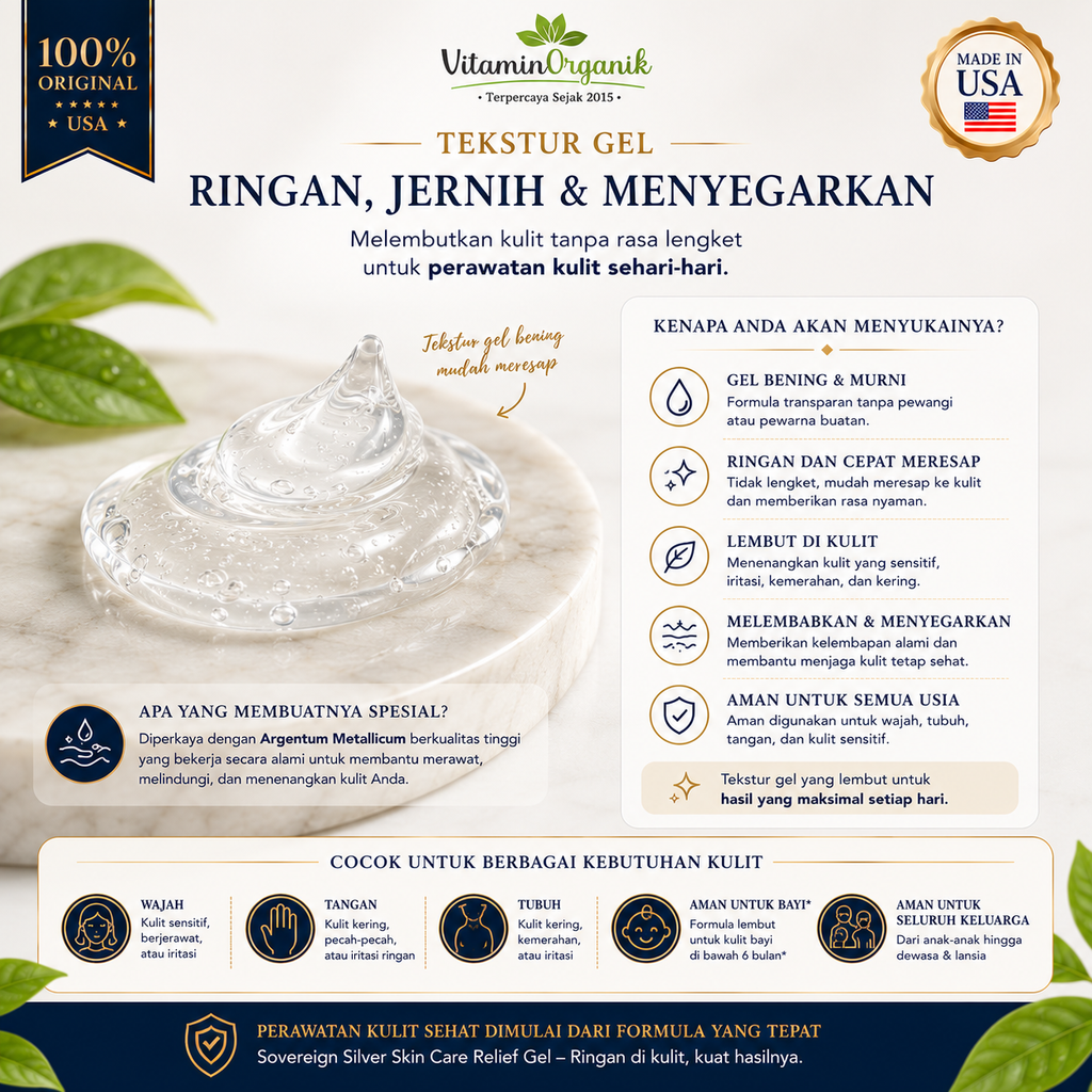 Sovereign Silver Skin Care Relief Gel 59ml Original USA | Gel Colloidal Silver untuk Jerawat Eksim Luka Bakar Sunburn