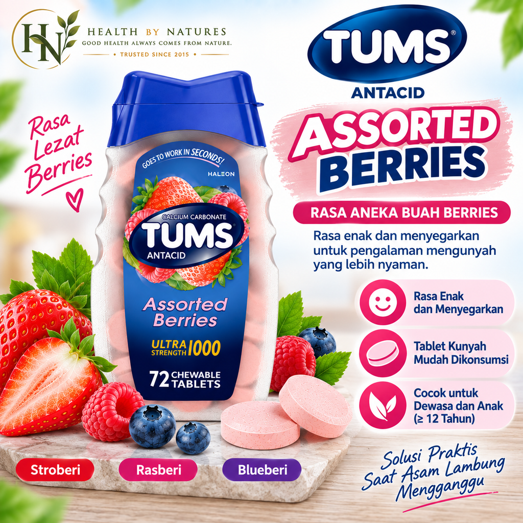 TUMS Antacid Ultra Strength 1000 72 Tablet Kunyah | untuk Heartburn & Asam Lambung