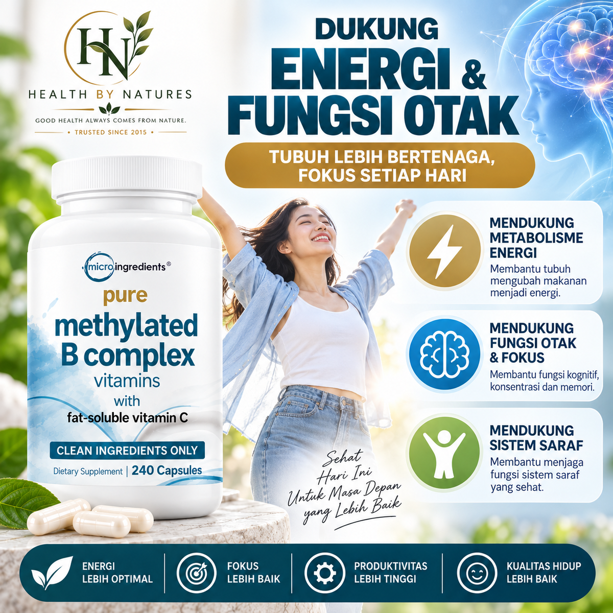 Micro Ingredients Pure Methylated B Complex 240 Capsules | Vitamin B Complex Methylated B6 B12 Folate | Methylfolate