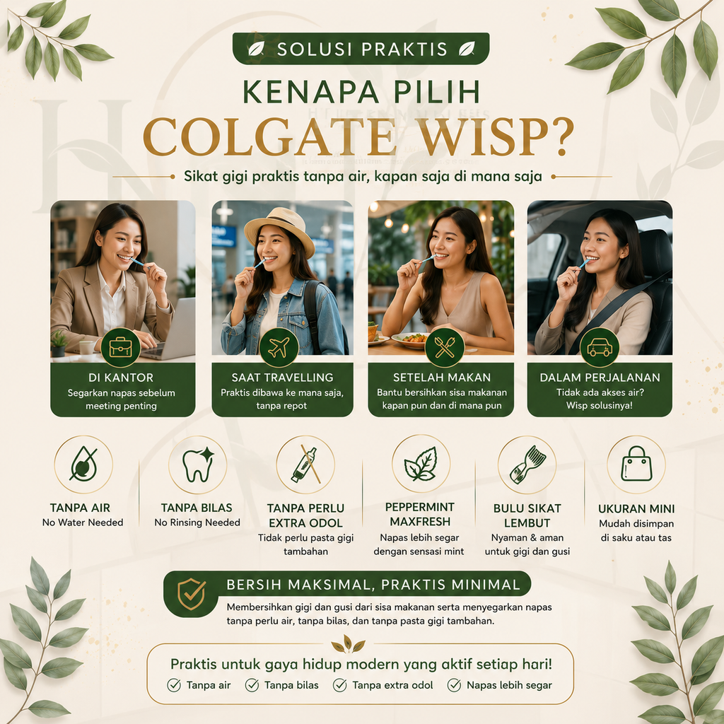 Colgate Wisp Original USA Disposable Toothbrush 24 pcs - Sikat Gigi Travel Tanpa Air No Rinse Sekali Pakai Peppermint MaxFresh