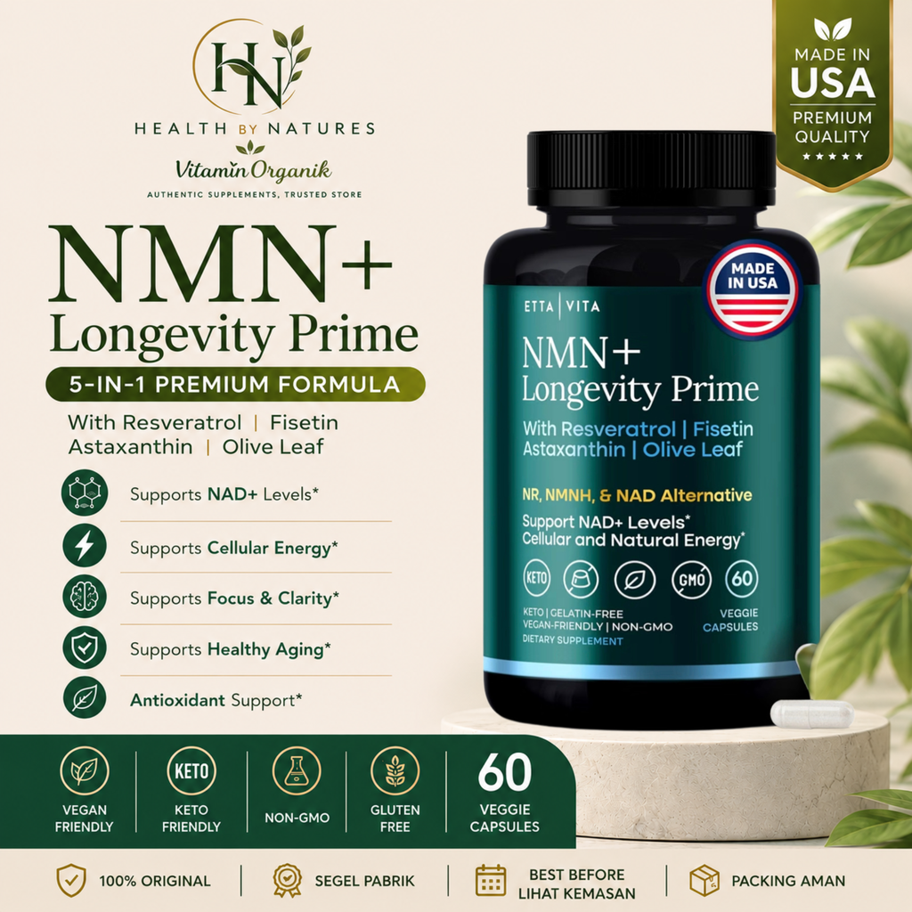 Etta Vita NMN Supplement 5 in 1 Resveratrol Fisetin Astaxanthin Olive Leaf NAD+ Booster Anti Aging 60 Capsules USA Original