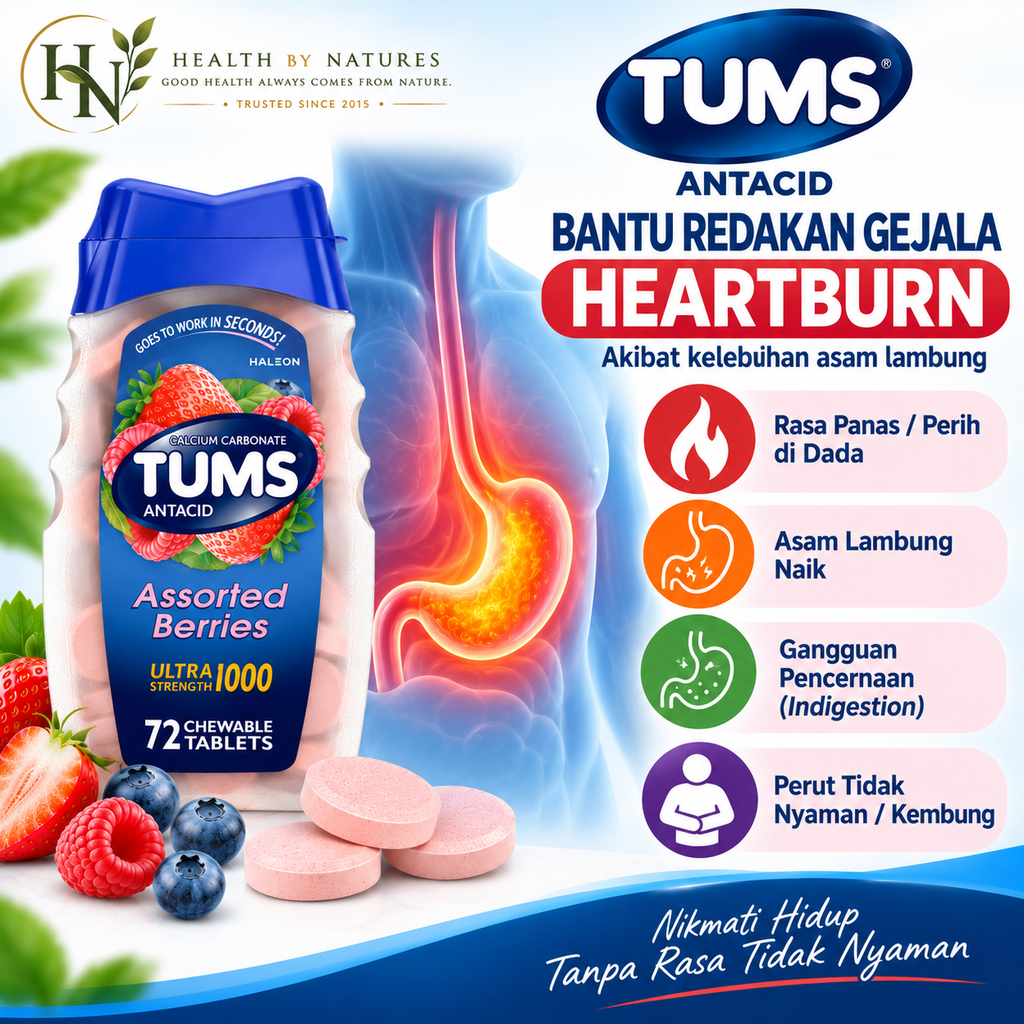 TUMS Antacid Ultra Strength 1000 72 Tablet Kunyah | untuk Heartburn & Asam Lambung