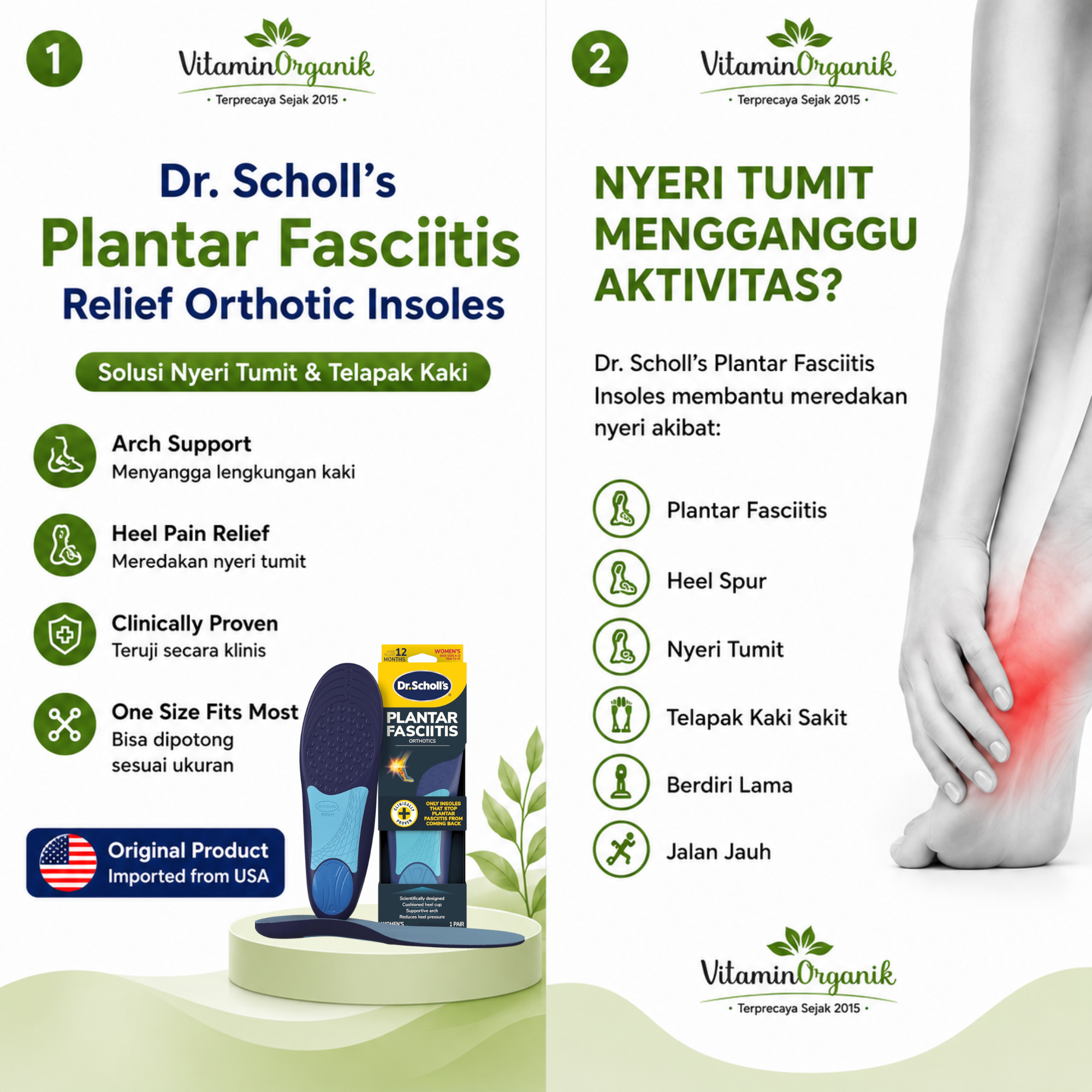 Dr. Scholl's Plantar Fasciitis Orthotic Insoles Women Original USA - Sol Sepatu Nyeri Tumit & Telapak Kaki