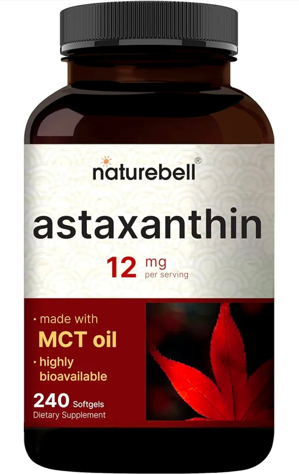 NatureBell Astaxanthin 12mg 240 Softgels Original USA + Astax (Max Strength from MicroAlgae)