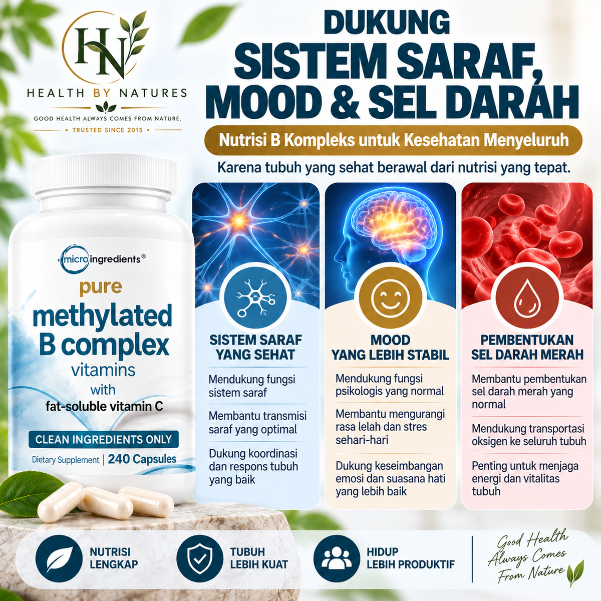 Micro Ingredients Pure Methylated B Complex 240 Capsules | Vitamin B Complex Methylated B6 B12 Folate | Methylfolate