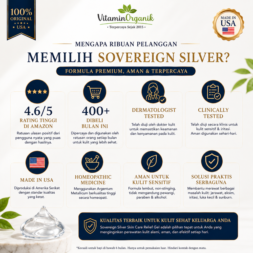 Sovereign Silver Skin Care Relief Gel 59ml Original USA | Gel Colloidal Silver untuk Jerawat Eksim Luka Bakar Sunburn