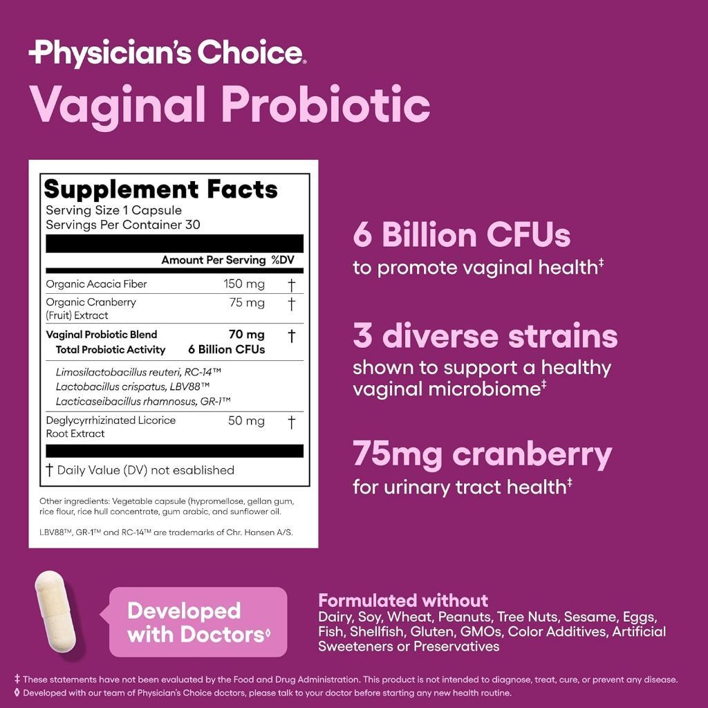 Physician's Choice Vaginal Probiotic /  Probiotik Kewanitaan untuk Keputihan Original USA + Strain GR-1 RC-14 L. crispatus + Cranberry 30 Kapsul