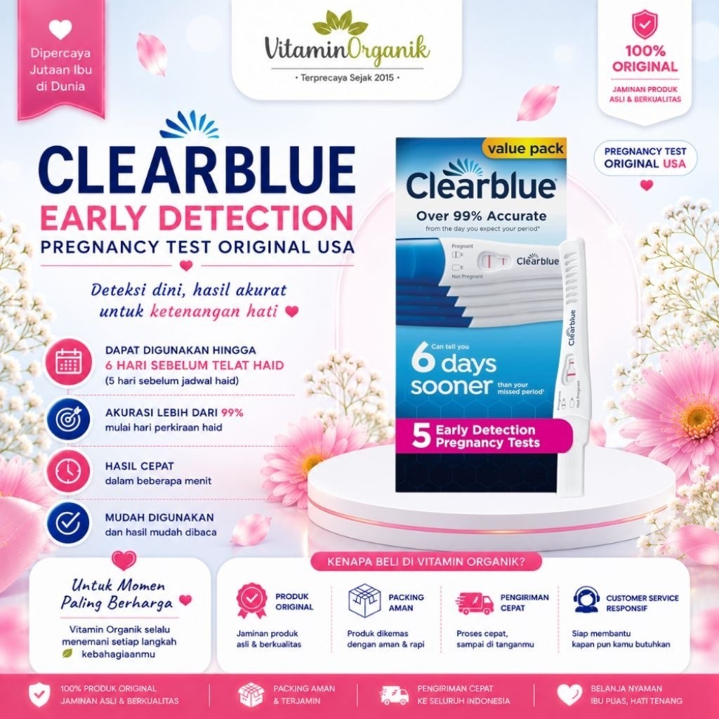 Clearblue Test Pack Original USA Early Detection | Deteksi Dini Kehamilan | Alat Tes Kehamilan 99% Akurat | Sensitif | Hasil Cepat | Sebelum Telat Haid Mens